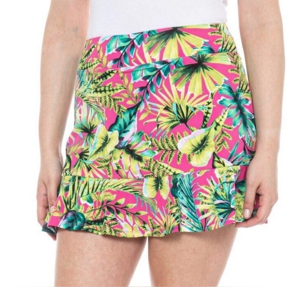 TOMMY BAHAMA TROPICAL Ruffle Hem Knit Golf Tennis Island Floral SKORT Large